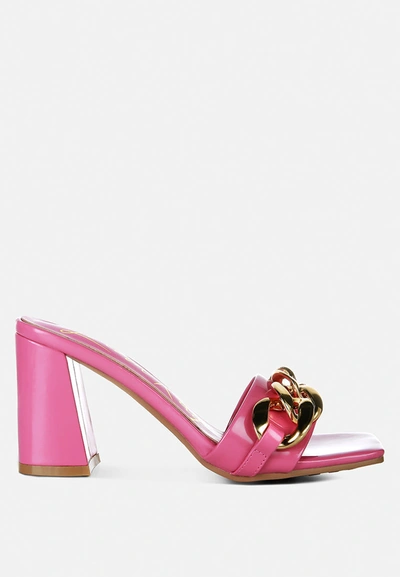 London Rag Playdoll Metal Chain Detail Block Heel Sandal In Pink