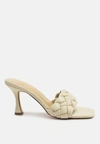 London Rag Woven Strap Square Toe Heeled Sandal In White
