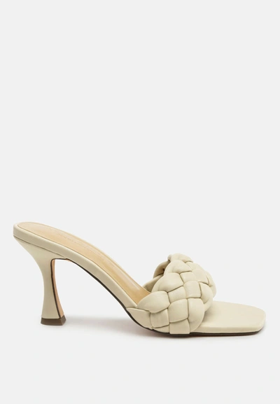 London Rag Woven Strap Square Toe Heeled Sandal In White