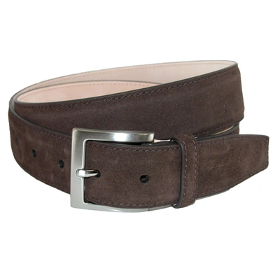 Crookhorndavis Siena Suede Calfskin Dress Belt With Solid Brass Buckle In Brown