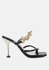 London Rag Social Bee Link Chain Embellished Heel Sandals In Black