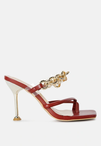 London Rag Social Bee Diamante Strap Heeled Sandals In Burgundy