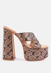 London Rag Sinful High Platform Patterned Diamante Slides In Gold
