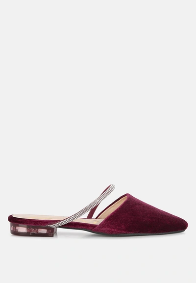 London Rag Turnon Velvet Diamante Detail Flat Mules In White