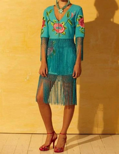 ROJA COLLECTION PIANO SHAWL SKIRT IN TURQUOISE