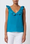 FRENCH CONNECTION CREPE LIGHT RUFFLE CAMI TOP IN OCEAN DEPTH