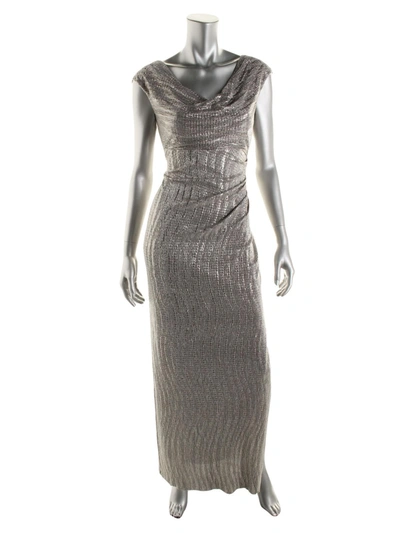 Connected Apparel Womens Metallic Prom Evening Dress In Silver