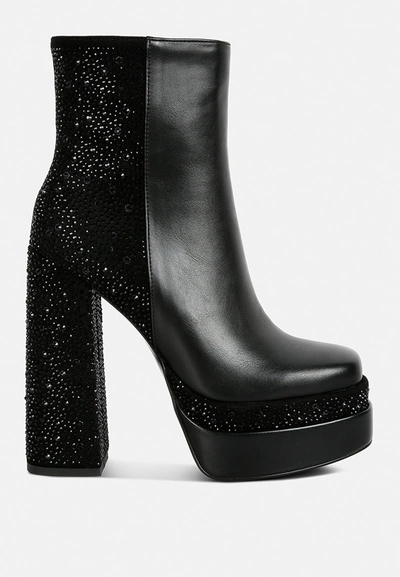 London Rag Dryday Diamante Zip Up Block Heel Boots In Black