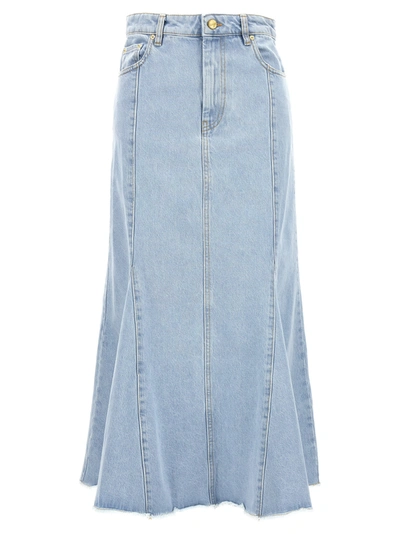 Ganni Bleach Denim Peplum Midi Skirt In Blue