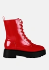 London Rag Molsh Faux Leather Ankle Biker Boots In Red