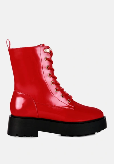 London Rag Molsh Faux Leather Ankle Biker Boots In Red