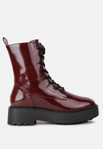 London Rag Molsh Faux Leather Ankle Biker Boots In Burgundy