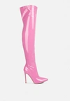 London Rag Riggle Patent Pu Stiletto Long Boots In Pink