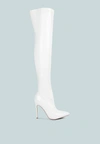 London Rag Riggle Patent Pu Stiletto Long Boots In White