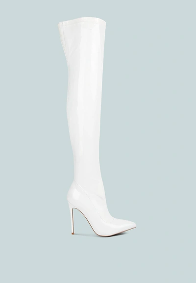 London Rag Riggle Patent Pu Stiletto Long Boots In White