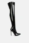 London Rag Riggle Patent Pu Stiletto Long Boots In Black