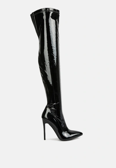 LONDON RAG RIGGLE LONG PATENT PU HIGH HEEL BOOTS