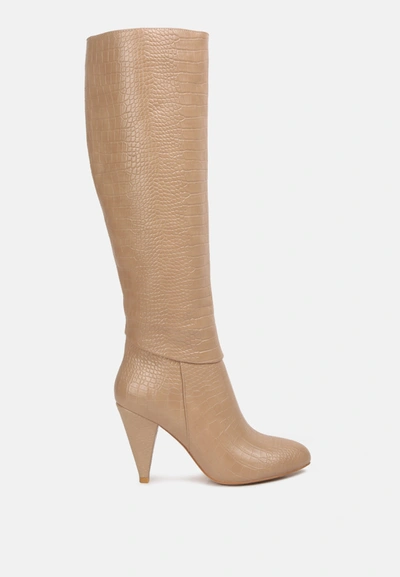 London Rag Rum Rolls Calf Croco Heel Boots In Beige