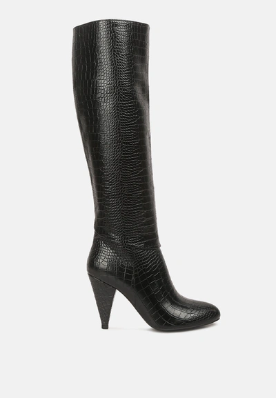 London Rag Rum Rolls Calf Croco Heel Boots In Black