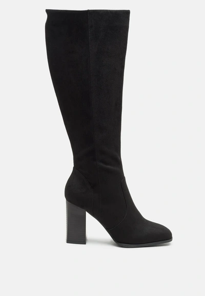 London Rag Zilly Knee High Faux Suede Boots In Black