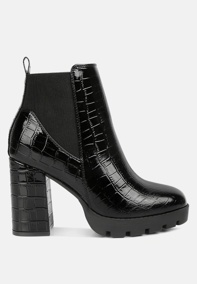 London Rag Foxy Faux Leather Croc Chelsea Boots In Black
