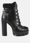 London Rag Pines Faux Leather Fur Collared Ankle Boots In Black