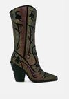 London Rag Glimmer Rhinestones Embellished Shimmer Calf Boots In Black