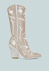 London Rag Glimmer Rhinestones Embellished Shimmer Calf Boots In Silver