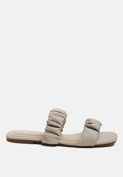 London Rag Gather Sparks Strap Slip-on Flat In Beige