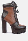 London Rag Moos Cow Printed Lace-up Block Heel Boots In Brown