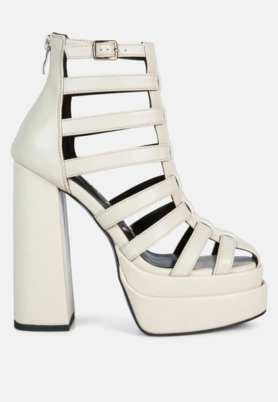 London Rag Rielle High Platfrom Cage Bootie Sandal In Beige