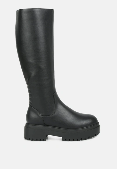 London Rag Axle Round Toe Platform Knee High Boots In Black