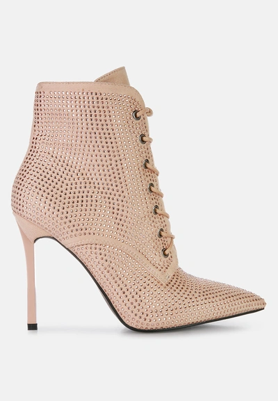 London Rag Head On Faux Suede Diamante Ankle Boots In Beige
