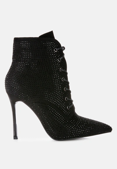 London Rag Head On Faux Suede Diamante Ankle Boots In Black