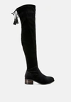 London Rag Rumple Velvet Over The Knee Clear Heel Boots In Black