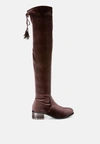 London Rag Rumple Velvet Over The Knee Clear Heel Boots In Brown