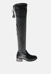 London Rag Rumple Velvet Over The Knee Clear Heel Boots In Grey