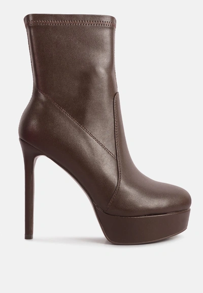 London Rag Rossetti Stretch Pu High Heeled Ankle Boot In Brown