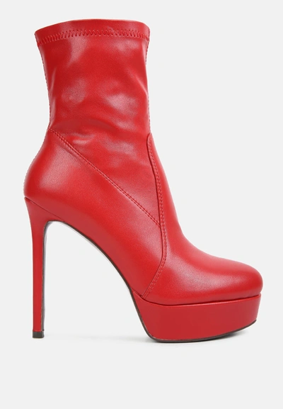 London Rag Rossetti Stretch Pu High Heeled Ankle Boot In Red