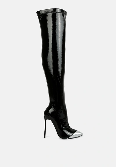 London Rag Chimes High Heel Patent Long Boots In Black