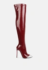 London Rag Chimes High Heel Patent Long Boots In Red