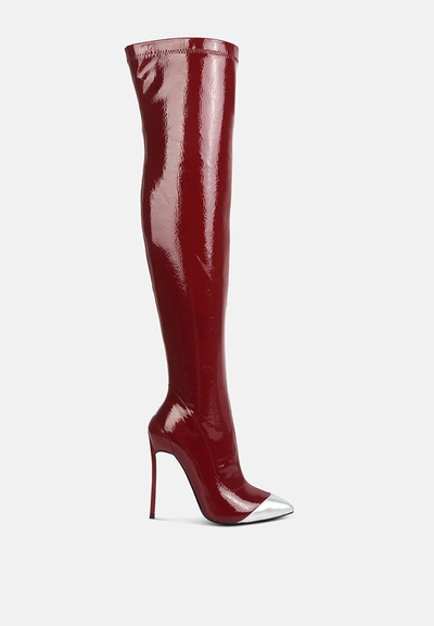 London Rag Chimes High Heel Patent Long Boots In Red