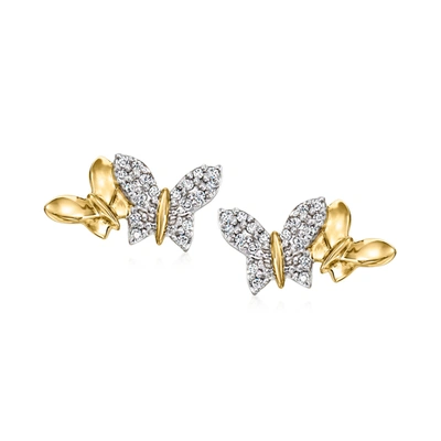 Rs Pure By Ross-simons Diamond Butterfly Stud Earrings In 14kt Yellow Gold In Silver