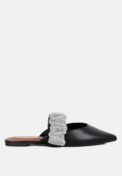 London Rag Hemessen Diamante Strap Flat Mules In Black