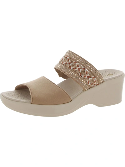 Bzees Crystal Womens Strappy Slip On Wedge Sandals In Beige