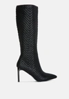 London Rag Prinkles Quilted Italian Block Heel Calf Boots In Black