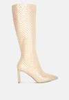 London Rag Prinkles Quilted High Italian Block Heeled Calf Boots In Beige