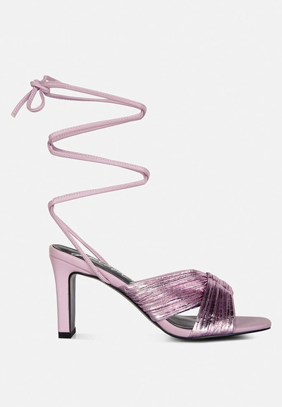 London Rag Xuxa Metallic Tie Up Block Heel Sandals In Purple