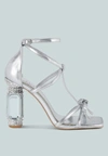 London Rag Affluence T-strap Stone Encrusted Heeled Sandal In Silver