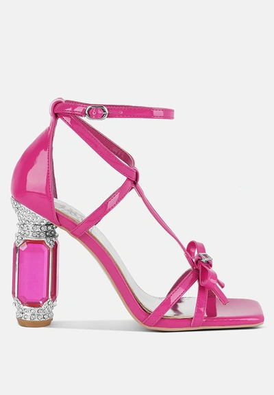 London Rag Affluence T-strap Stone Encrusted Heeled Sandal In Fuchsia